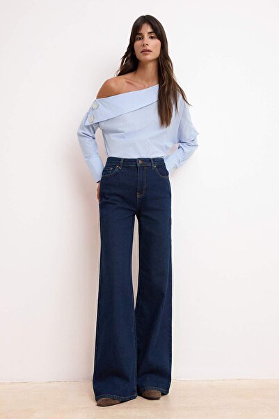 Trendyol Collection Blugi albastru închis, cu talie înaltă, cu elasticitate m...