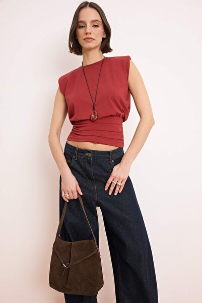 Trendyol Collection Bluză tricotată elastică din bumbac, cu șnur, fără mâneci...