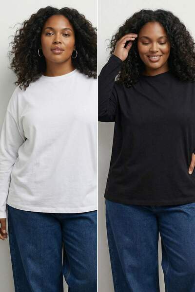 Trendyol Curve Černo-bílé 2-balení 100% jednolícní pletené tričko oversize/sv...