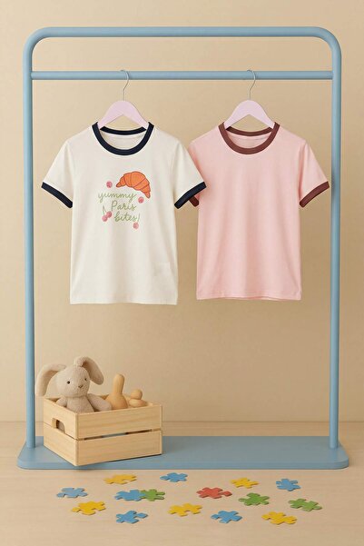 TRENDYOLKIDS Ružičasto-ekru obična pletena majica TKDSS26TS00015