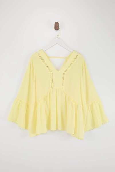 Trendyol Curve Bluză galbenă Crinkle țesut mărime mare TBBSS25AF00042