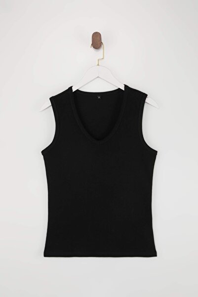 Trendyol Curve قميص داخلي أسود محبوك بدون أكمام مرن ومريح TBBSS26CV00004