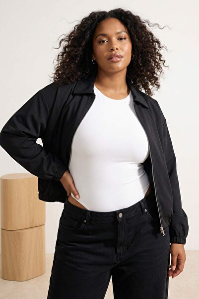 Trendyol Collection Black Oversize Large Size Bomber Coat Twoss26Aw00006