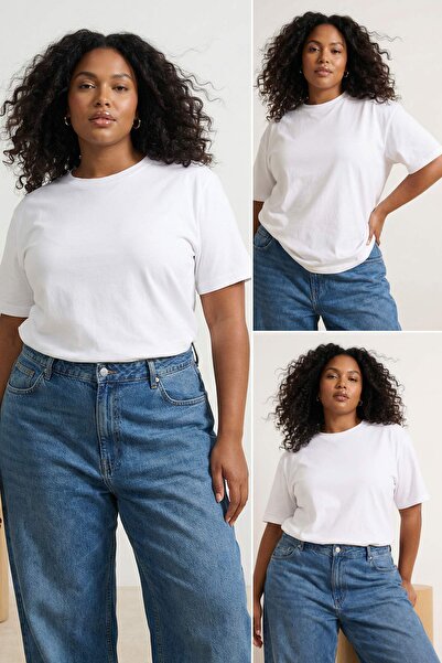 Trendyol Curve Weiße 3er-Packung T-Shirts in Übergröße TBBSS25BF00071
