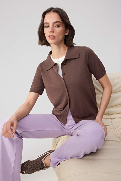 Trendyol Collection Esențiale pentru garderobă Bluză tricotată maro premium c...