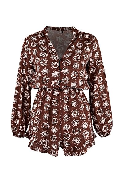 Trendyol Collection Με φλοράλ μοτίβο Υφαντό Ολόσωμη φόρμα παραλίας με βολάν κ...