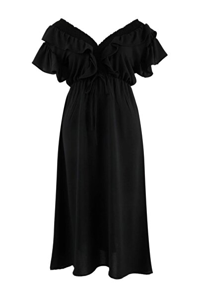 Trendyol Curve Crna haljina Shally Tkano veće veličine TBBSS26AH00034