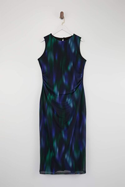 Trendyol Curve Multi-Colored Shirring/Drape Detailed Patterned Maxi Stretchy ...