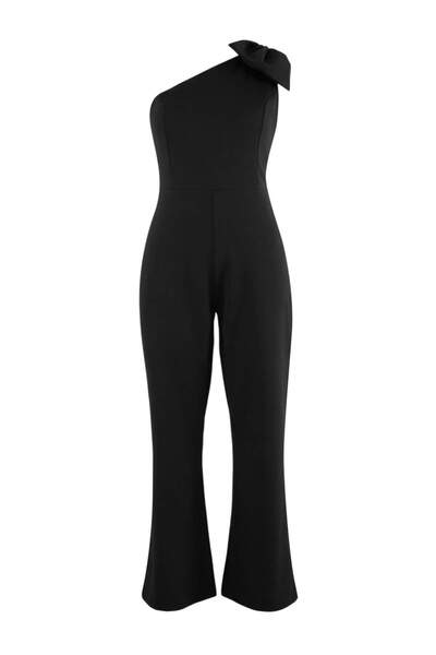 Trendyol Curve Salopetă neagră cu un singur umăr, mărime mare, țesută TBBSS26...