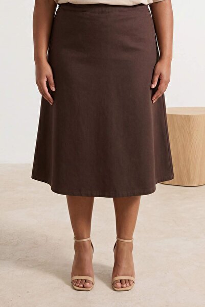 Trendyol Curve Fustă maro cu volane Maxi bumbac 100% fără elasticitate, mărim...