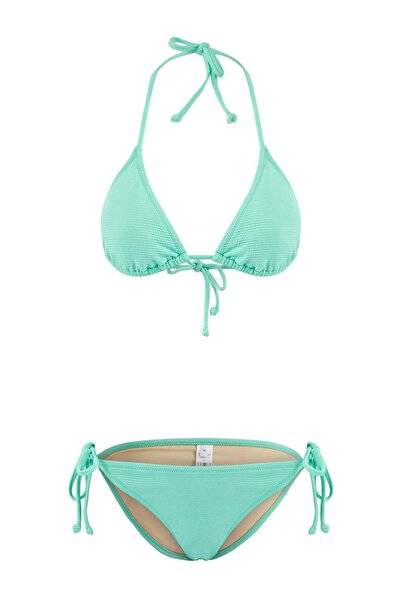 Trendyol Collection Set bikini turcoaz cu triunghi acoperit, regular talie jo...