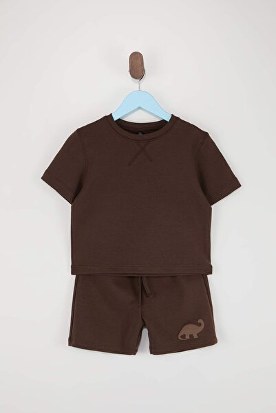 TRENDYOLKIDS Smeđi jednobojni pleteni donji i gornji set TKDSS25AU00029