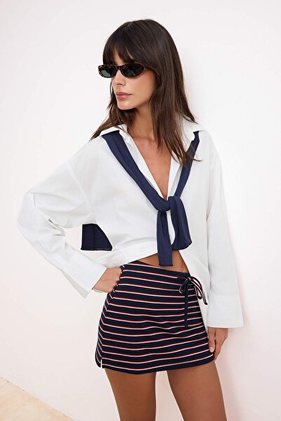 Trendyol Collection Multi-Colored Striped Regular Waist Narrow Leg Interlock ...