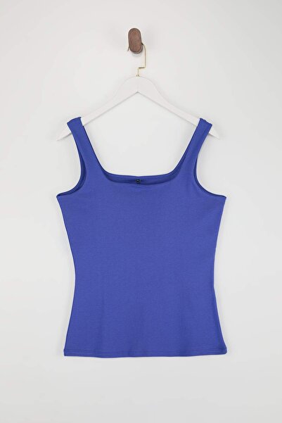 Trendyol Curve Saks Square Collar Strap Soft Buttoned Basic Knitted Large Siz...