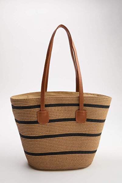 TRENDYOL SHOES Geantă de umăr maxi pentru femei, cu mâner din paie multicolor...