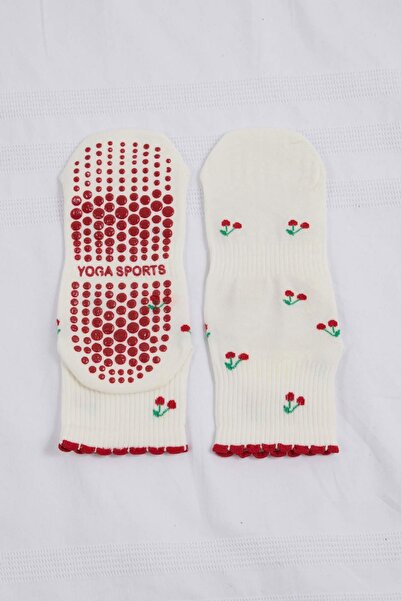 Trendyol Collection Ecru-Red Cherry Non-Slip Underlay Pack Yoga/Pilates Jacqu...