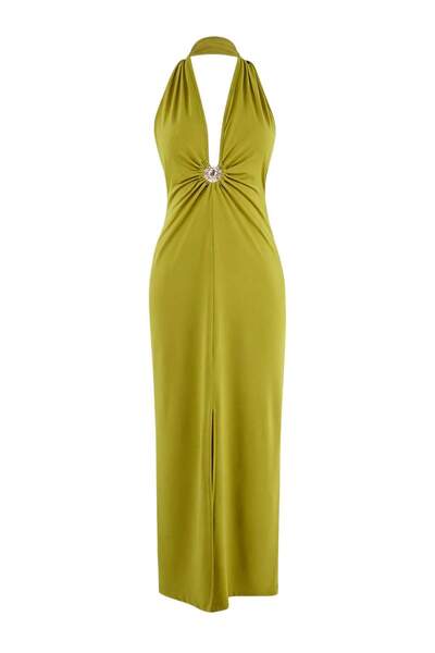 Trendyol Collection Πράσινο πλεκτό αξεσουάρ με λεπτομέρειες Maxi φόρεμα παραλ...