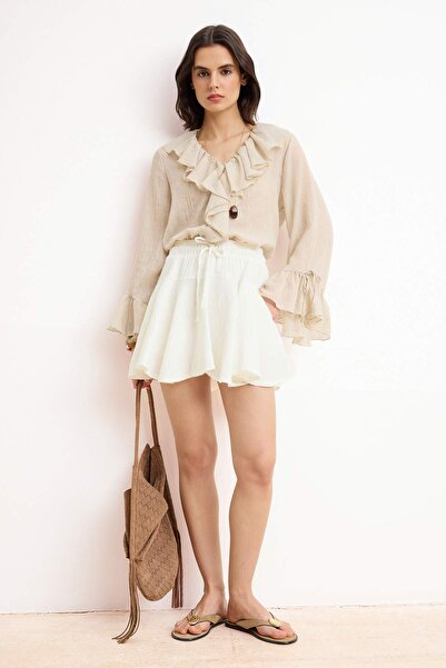 Trendyol Collection Weißer Mini-Shortsrock aus Musselin TWOSS26ET00131