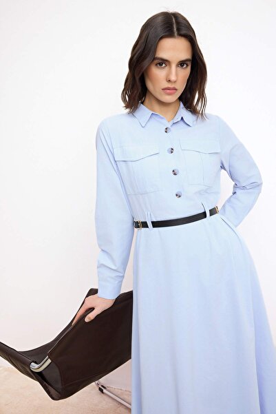 Trendyol Modest Hellblaues, ungefüttertes, einfarbig gewebtes Terrycotton-Hij...