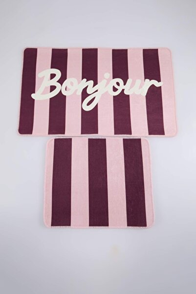 TRENDYOLMİLLA HOME 2-teilige gestreifte, digital bedruckte Badematte mit ruts...