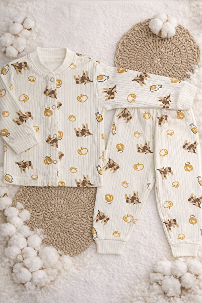 ASLİN STORE Pamuklu Raporlu Önden Çıtçıtlı Unisex Bebek Takım 6-9-12 Ay