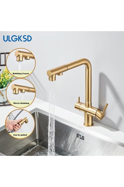 OEM Kitchen Sink Faucet with Dual Flow Water Purification Outlet, Matte Gold Spiral Spout, 7 Years Warranty, Imported