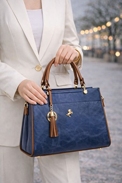 ÇANTAM GELSİN حقيبة كتف نسائية من ميامي بولو باللون الأزرق الداكن الأصلية مكو...