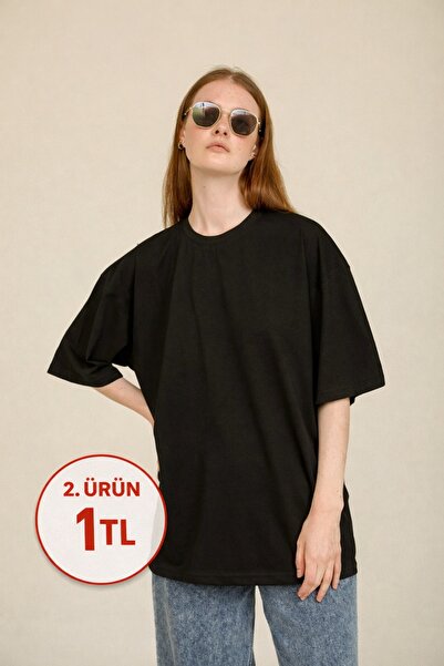 Le Touche basic Tricou negru pentru femei tricou Regular supradimensionat