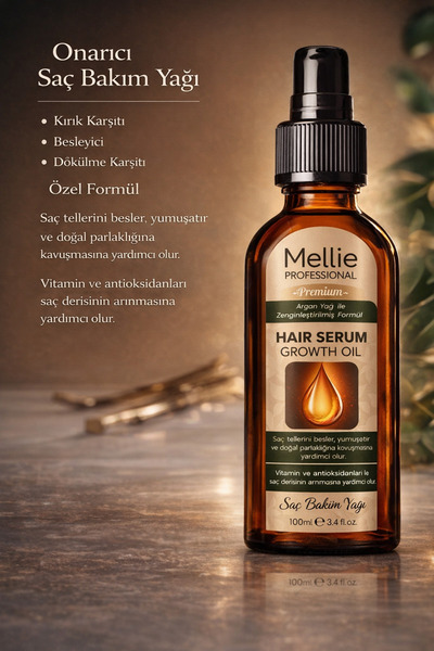 mellie Argan Yağı & Vitamin ile Yoğun Etkili Onarıcı Saç Bakım Yağı