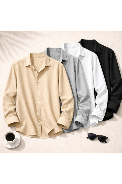 OTAKU Set de 4 cămăși pentru bărbați, cu mânecă lungă, din țesătură Aerobin