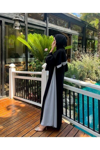 BYAYSEKORKUT Black Abaya with Gray Inserts