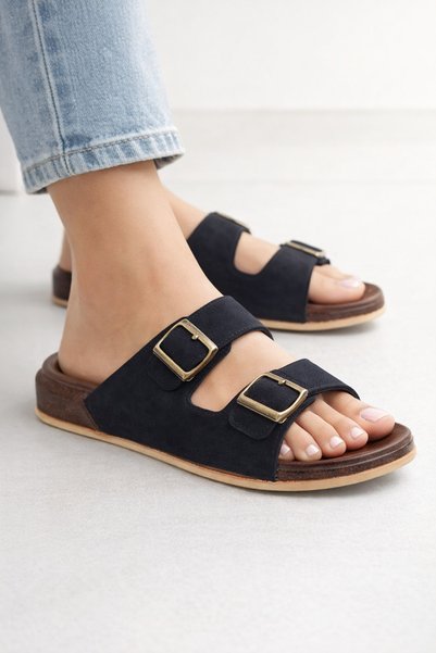 Liarca Soft Leather Cross-Strapped Anatomical Men's Slippers – Non-Slip Sole