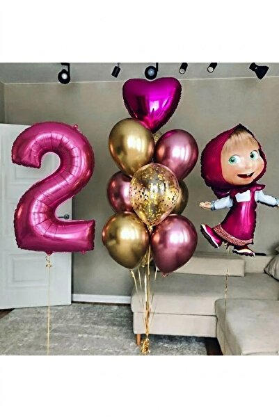 PARTİAVM 3 Yaş Lisanslı Büyük Boy Maşa Ile Koca Ayı Balon Seti Maşa Balon Ve ...