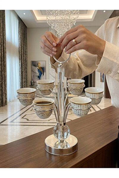 DVINA حامل تقديم فناجين قهوة 6 فنجان فضي