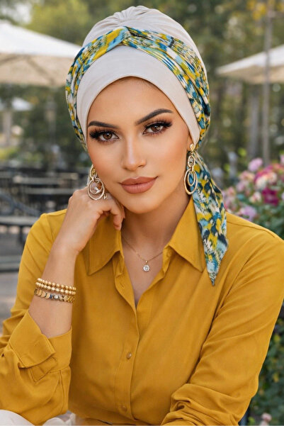 Aişe tesettür Smaragdno senf kapa sa uvijenim trakom