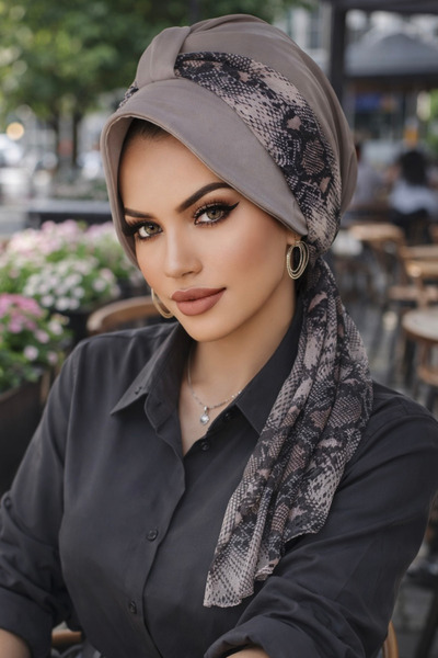 Aişe tesettür Siva marama sa uzorkom zmije, šešir, kapuljača