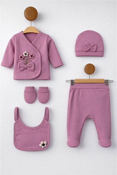 Bamoola for Babies Organik Kız Bebek Kabartma Desenli 5'li Tulum Hastane Çıkı...