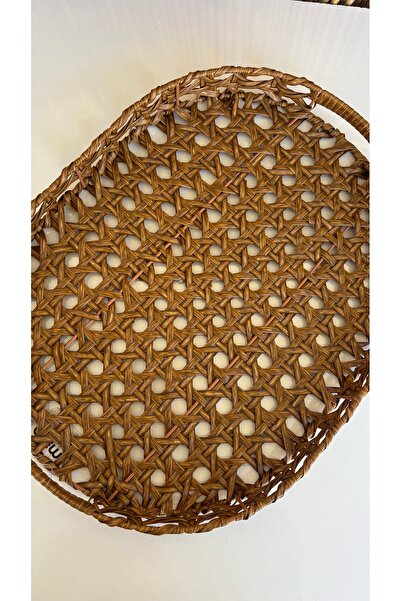 zeynepin dükkanı 1 adet Rattan Oval kahve çay sunum servis tepsisi büyük boy