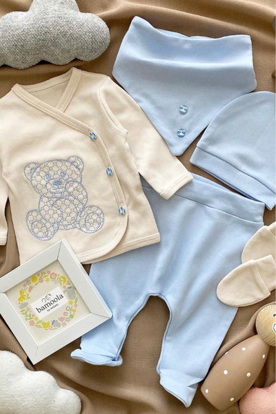 Bamoola for Babies بدلة أطفال عضوية منقوشة على شكل دببة بحجم 5 قطع من المستشف...