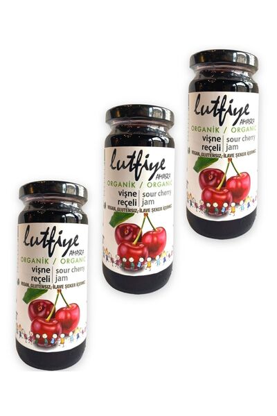 LUTFİYE AMASRA Lütfiye Organik Vişne Reçeli (280 Gr X 3 Adet) Şeker Ilavesiz, Katkısız, Koruyucusuz,
