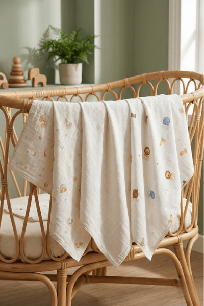 LUCKKA Little Organic's | 3’lü %100 Organik Pamuk Müslin Örtü - Battaniye Seti 75x80 cm | Oeko-tex | Gots -