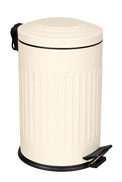 12 Lt Cream-Striped Retro Pedal Dustbin with Shock Absorber