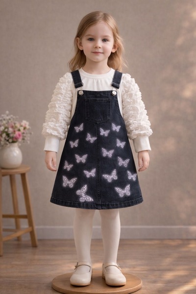 İncilay Kids Празнична рокля с камъни и бродерия с пеперуди и блуза с набори ...