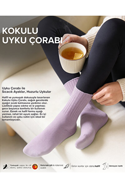 Bolero Kadın Lavanta Kokulu 2'li Uyku Çorabı Lila Krem