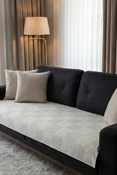 OTEXSA Kaymaz Tabanlı Koltuk Örtüsü 100x200 cm Krem Kabartma Desenli Yumuşak ...