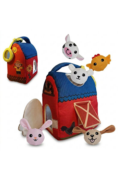 Momely My First Farm Set Bebek Peluş Çiftlik Evi ve Hayvan Oyuncakları, Yıkan...