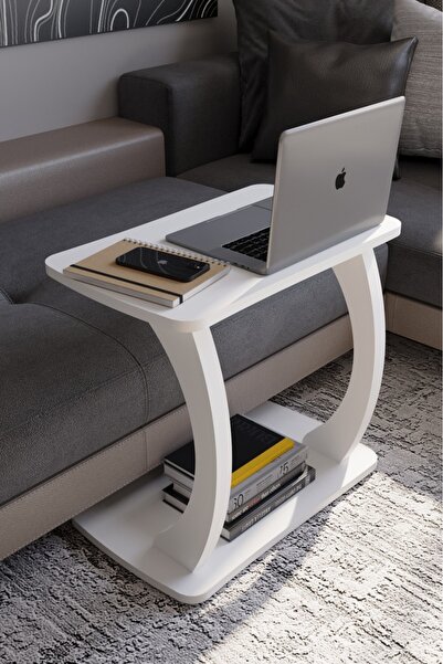 Entrea Design Tekerlekli C Ayaklı Laptop Sehpası, Koltuk Sehpası, Kahvaltı Ma...