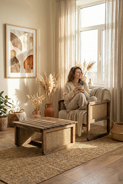 Zem Alaves Hazeran Jüt Çay Seti Ceviz Ahşap,sütlü Kahve (1 ADET TEKLİ BERJER ...