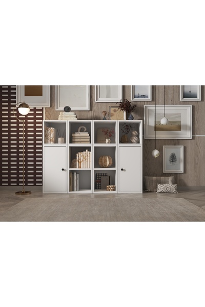Nettrends 2 Kapaklı Raflı Kitaplık 130 Cm Beyaz Ktp-1098-ç