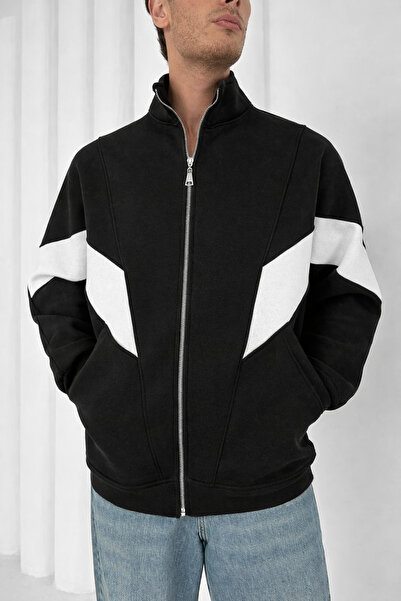 İLKCET MODA Πλαϊνή λεπτομέρεια Unisex φούτερ με φερμουάρ μεγάλου μεγέθους